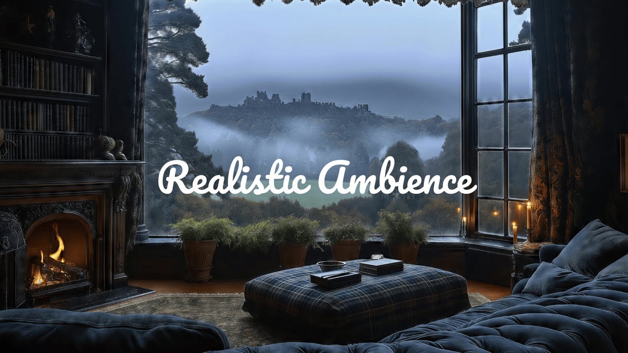 🔥 Misty Scottish Castle View & Fireplace Ambience | Relax, Read & Sleep | No Ads 🏰