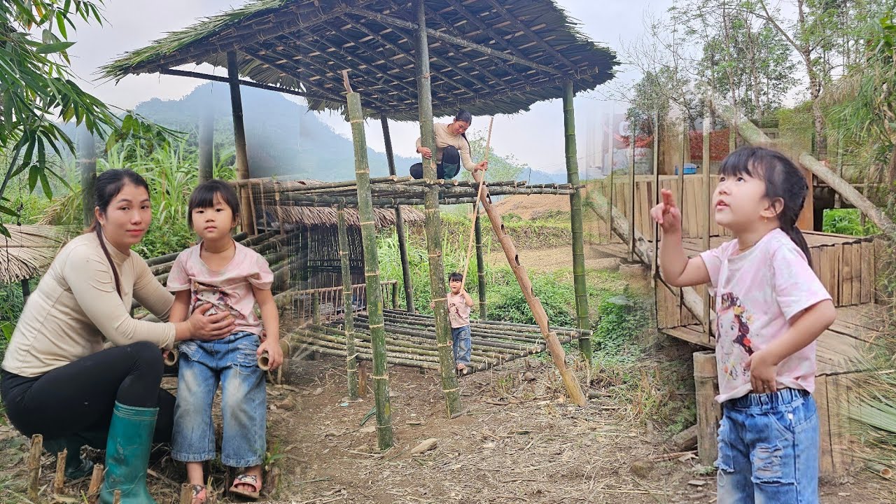 Construct a two-story bamboo house, install a bamboo frame, and roof it with thatched leaves.