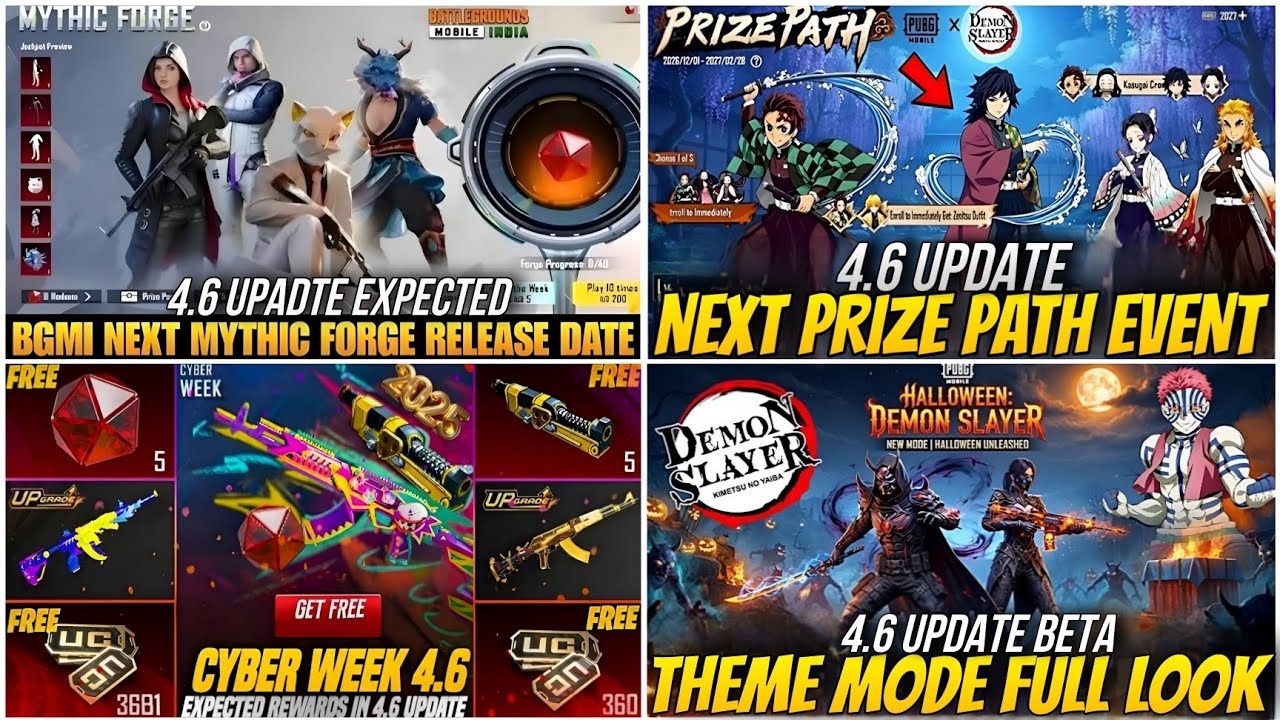 🔴NEXT MYTHIC FORGE BGMI 4.6😍| NEXT PRIZE PATH EVENT BGMI 4.6🔥| CYBER WEEK BGMI😱| NEXT ULTIMATE SET