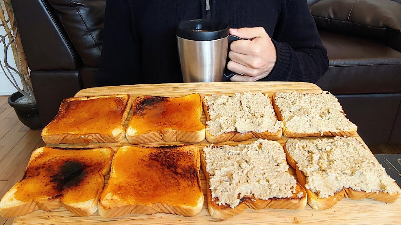 ASMR CRETONS (PORK PATE SPREAD) AND APRICOT JAM CRUNCHY TOAST BREAKFAST MUKBANG