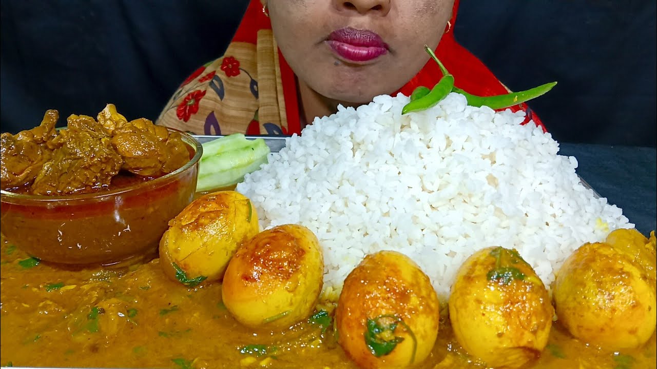 EATING SPICY 🔥 CHICKEN CURRY AND EGG CURRY WITH RICE// EATING SHOW, MUKBANG, ASMR 