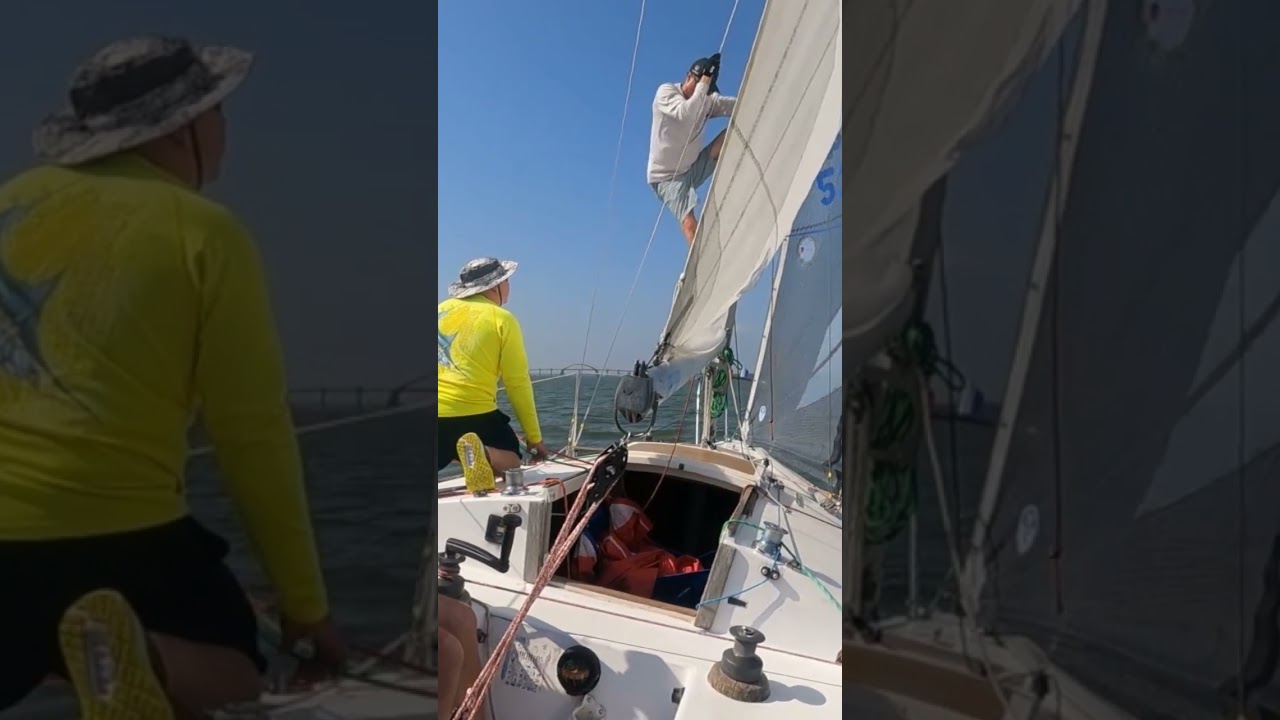 Climbing a mast in the middle of a race because someone lost a halyard #boatlife #j24racing #sailing