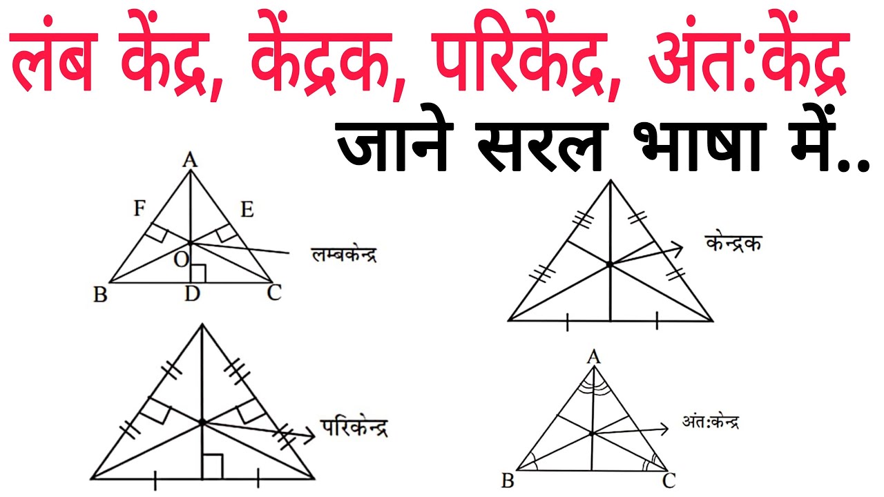 लंब केंद्र, केंद्रक,परिकेंद्र,अंत:केंद्र जाने(centers of triangle)
