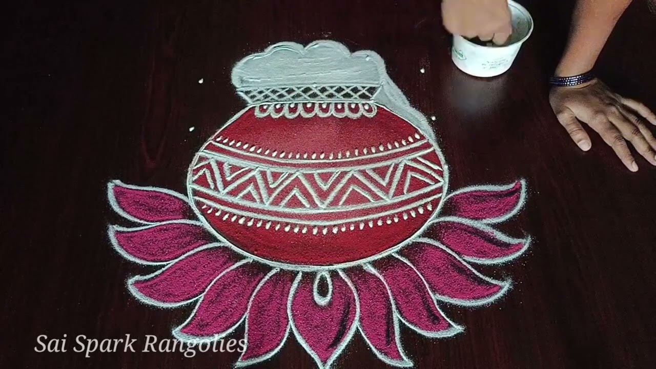 Pongal paanai kolam / pongal pot rangoli / pongal festival kolangal / creative rangoli 