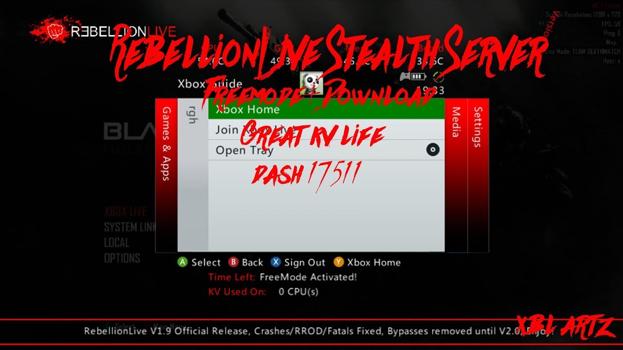 Rebellion Live 1.9 Stealth Server 17511 FREE MODE JTAG/RGH ONLINE 17511 Xbox 360 + Download LINK