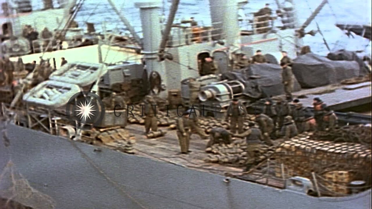Ammunition transferred from USS Mount Katmai to USS Philippine Sea in Korea. HD Stock Footage