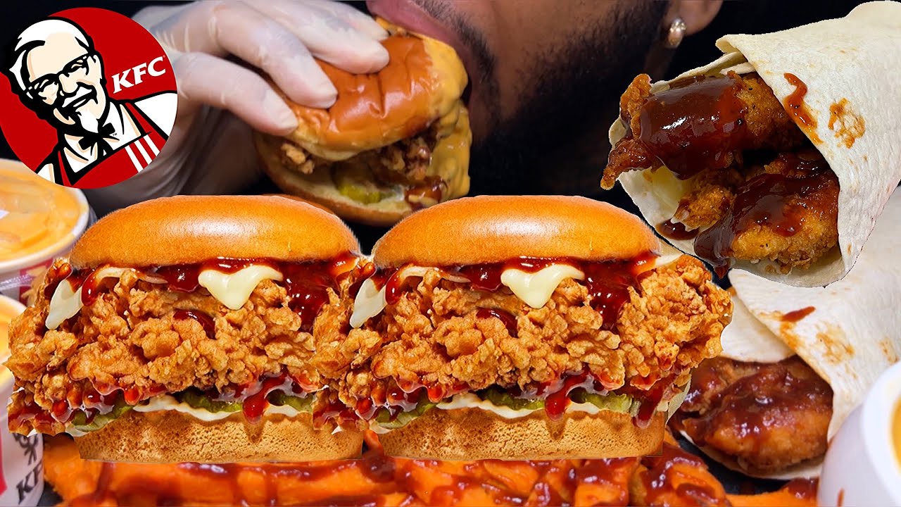 ASMR ⚠️EXTREMELY MESSY🤤 KFC BBQ LOVER CHICKEN SANDWICH KFC BBQ LOVER TWISTER MAC-N-CHEESE MUKBANG