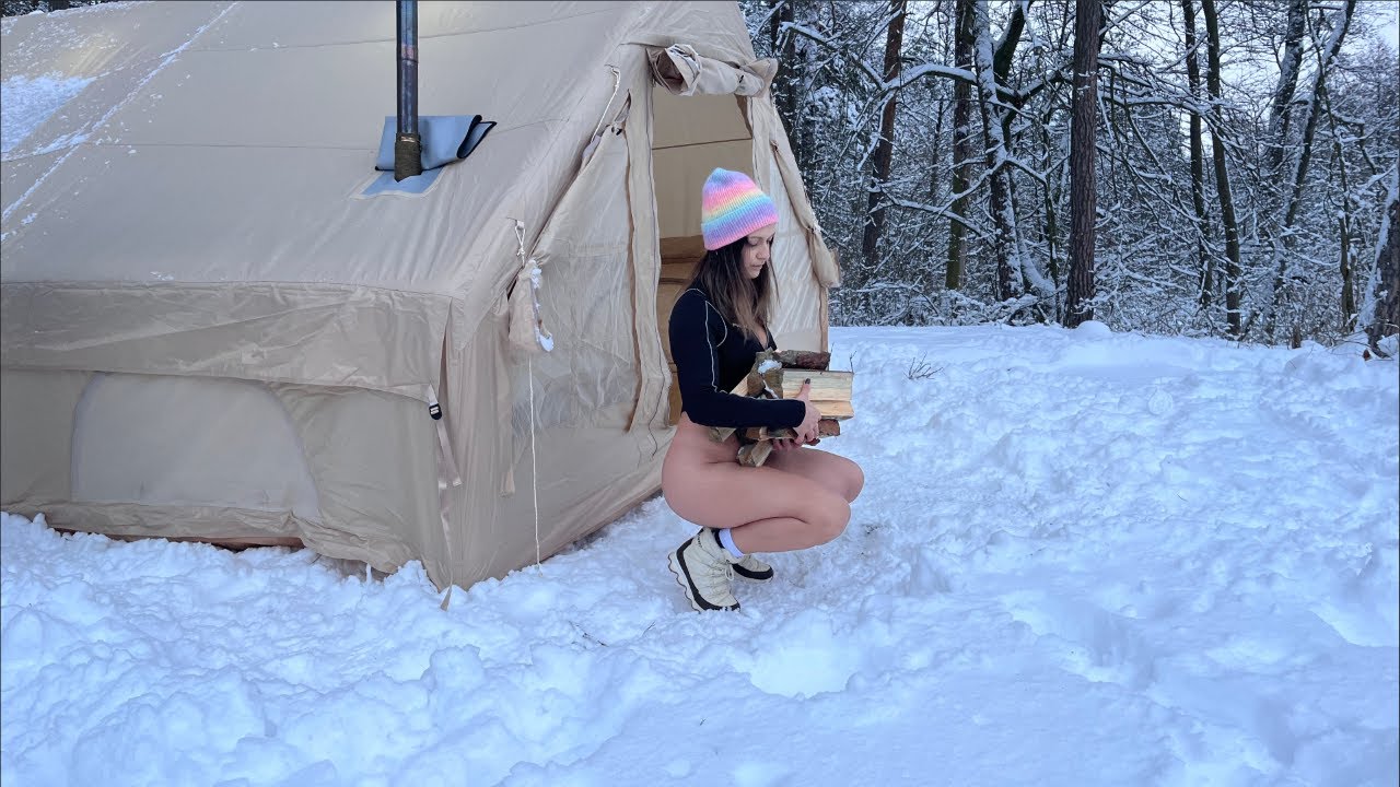 Solo Winter Camping in Heavy Snow❄️Girl Alone in Forest by the River🌲 Nature Sounds #asmr #forest