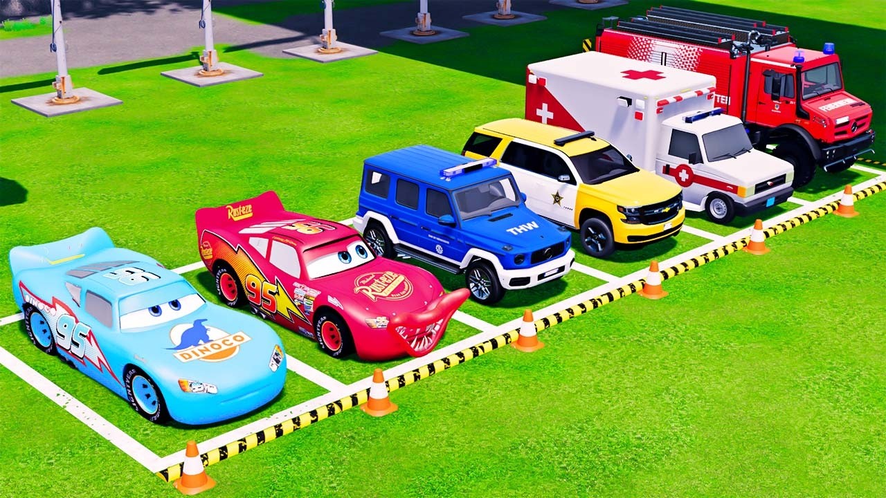 Double Flatbed Trailer Truck vs speedbumps |Police car vs speedbumps | Beamng Drive | #129