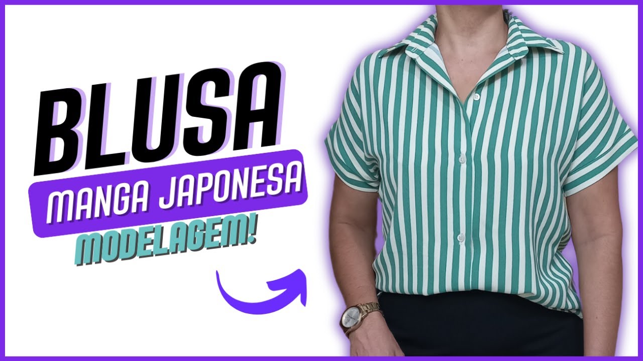 Blusa com MANGA JAPONESA e gola colarinho Modelagem