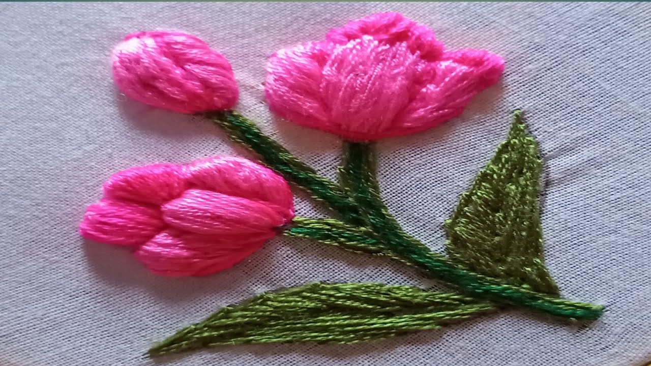 Tulip flower embroidery/টিউলিপ ফুল সেলাই/#embroiderypatterns #hand ambroidary #sewingtutorial 