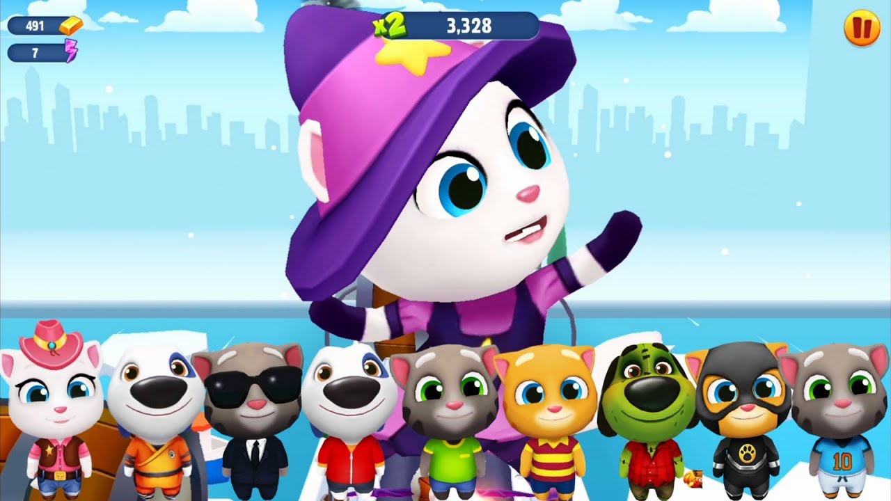 Talking Tom Gold Run Christmas 2016 - All Heroes Randomly Unlocked - Witch Angela Run