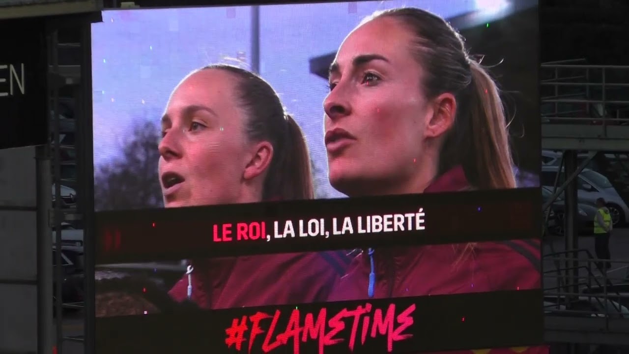 Belgian Red Flames singing national anthem before Belgium-England on 08.04.2025