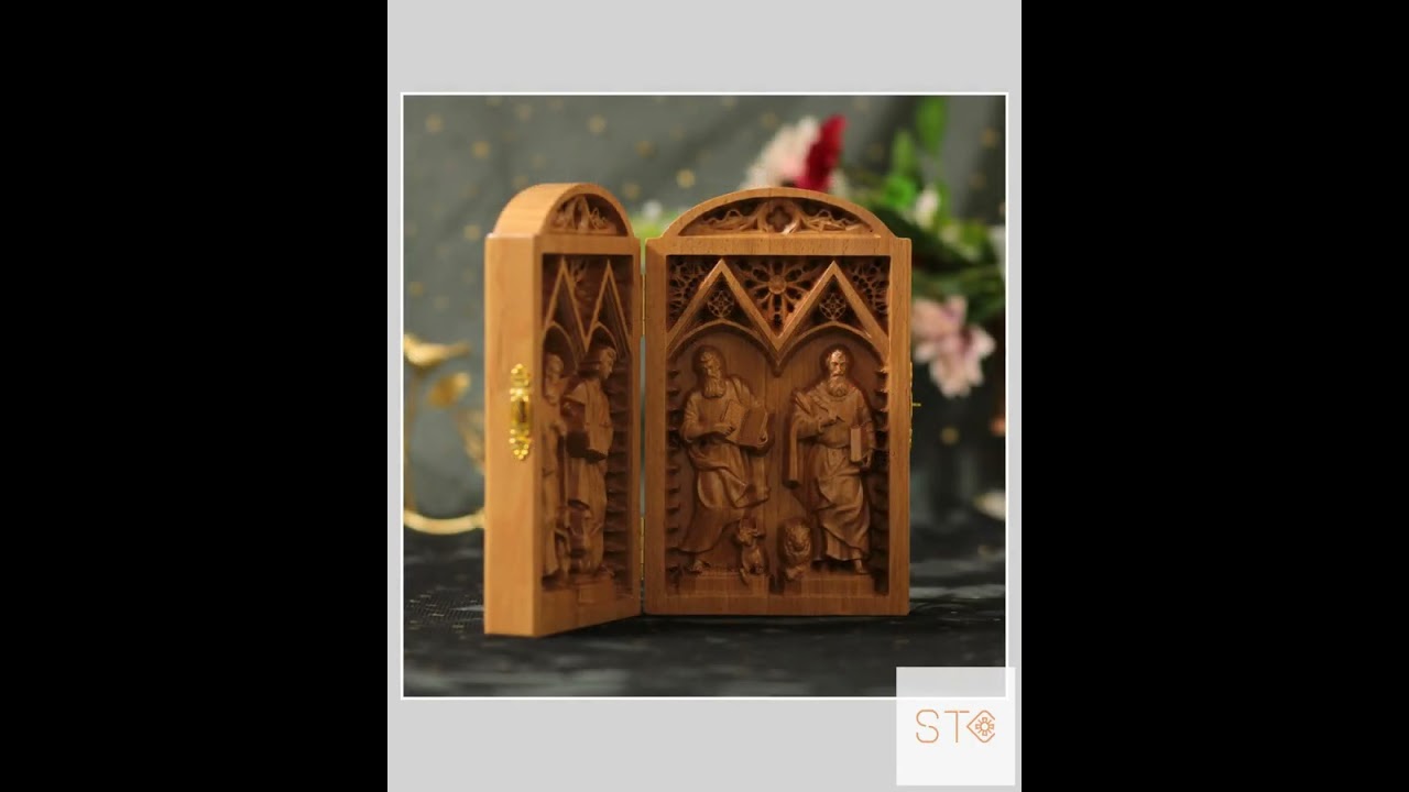 Four Evangelists Catholic Diptych Wooden Art St Matthew Mark Luke John Gospel Writers Christian G...