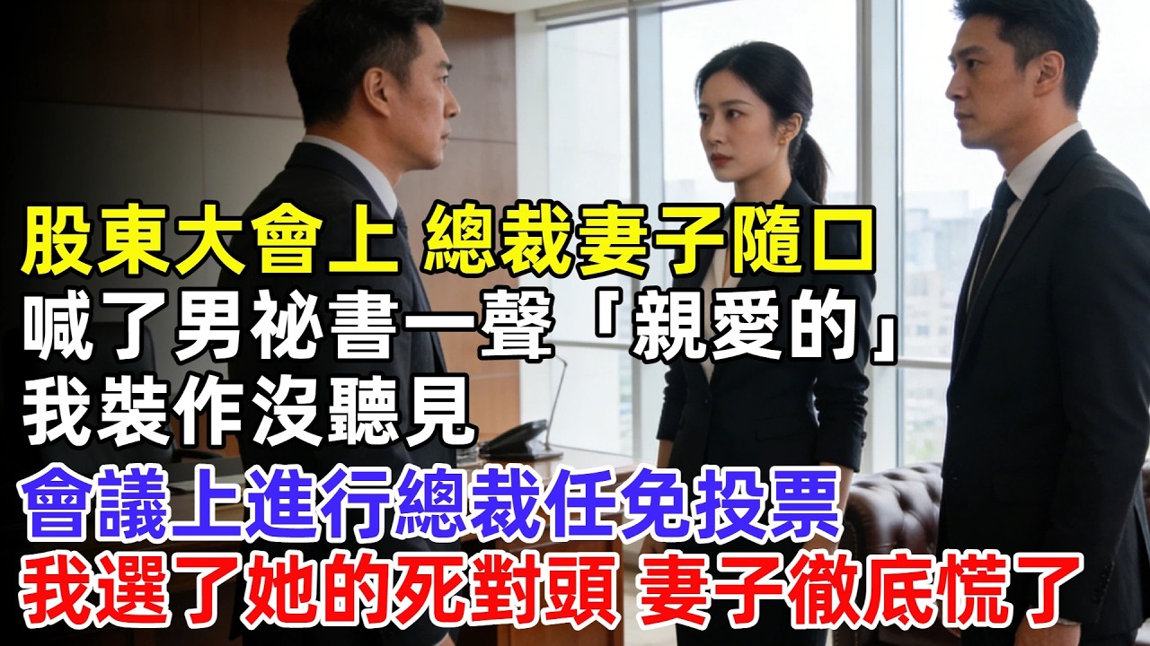 股東大會上，總裁妻子隨口喊了男祕書一聲「親愛的」，我裝作沒聽見，會議上進行總裁任免投票，我選了她的死對頭，總裁妻子徹底慌了【逆襲人生】#奇聞#故事#完結文