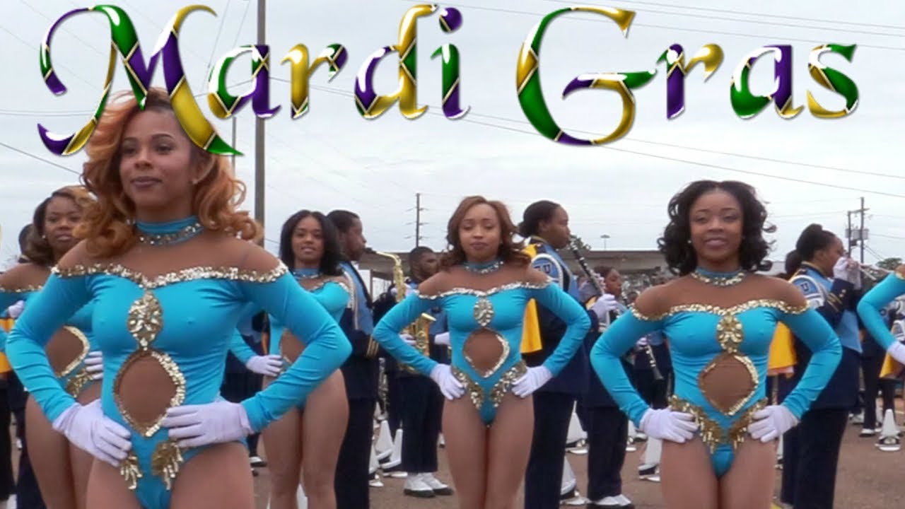 Dancing Dolls Parade Warm-up SU Human Jukebox Marching Band - 2018 Mardi Gras Parade