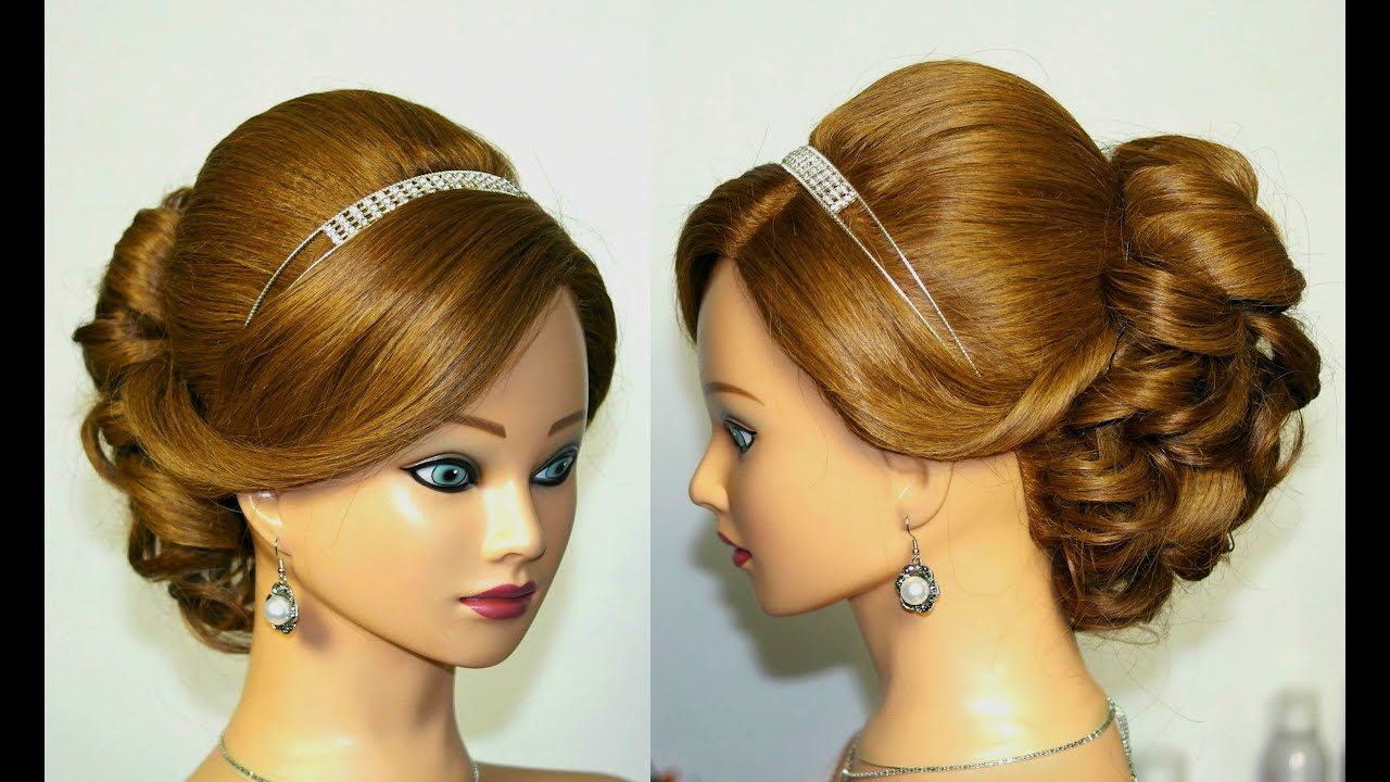 Wedding prom hairstyle for medium long hair. Updo tutorial