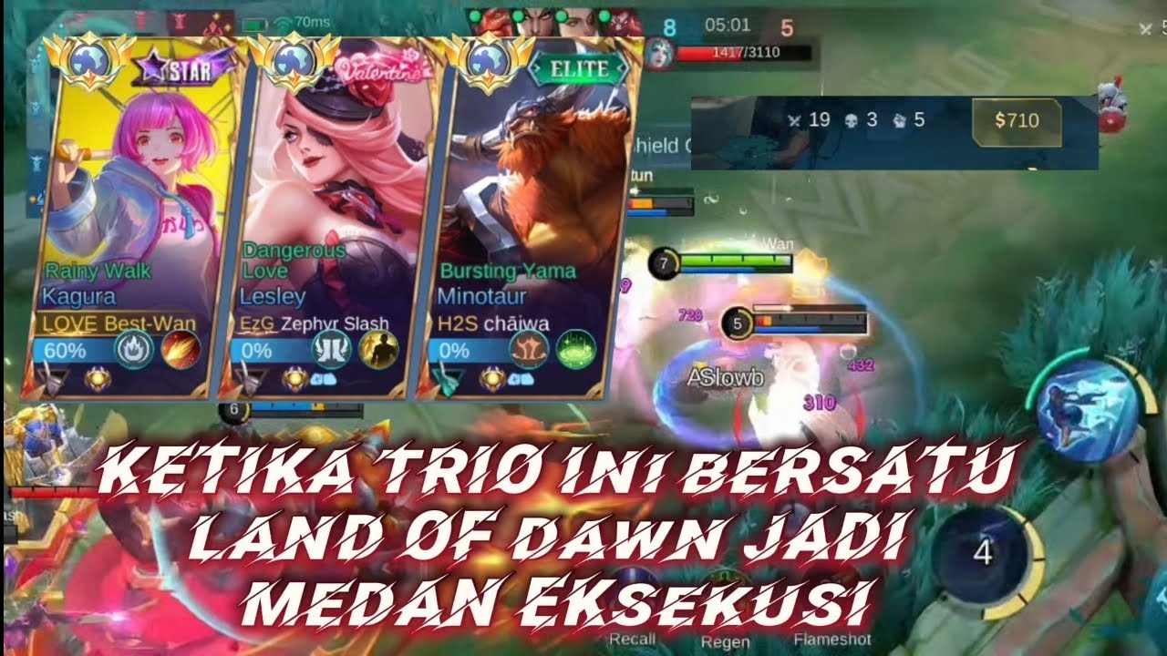 KETIKA TRIO MENGGILA DILAND OF DOWN MUSUH AUTO TERBANTAI HABIS 🔥 || GAMEPLAY KAGURA TOP GLOBAL 