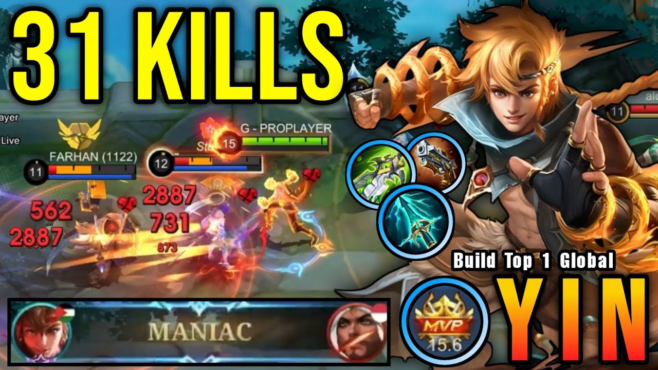31 Kills + MANIAC!! Yin 100% Killing Machine!! - Build Top 1 Global Yin ~ MLBB