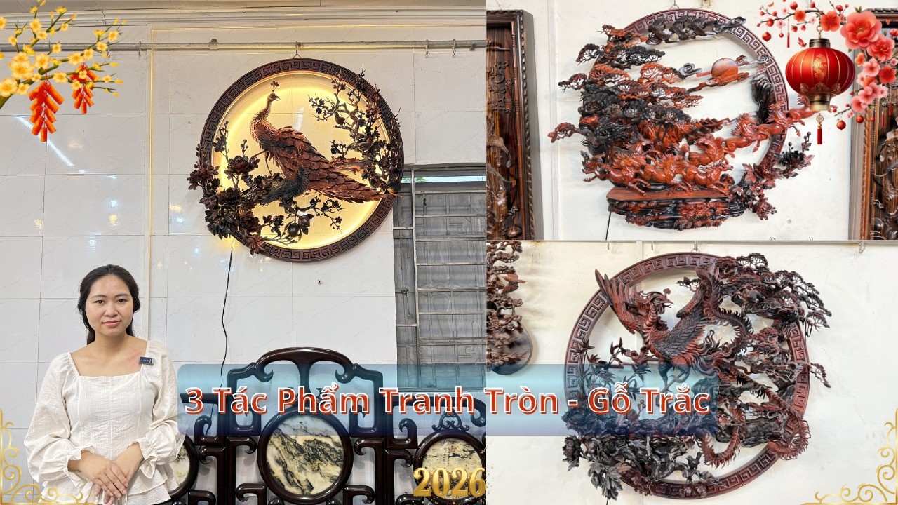 Bộ 3 Tranh Tròn Gỗ Trắc Chạm Khắc Tinh Xảo – Ý Nghĩa Phong Thủy Sâu Sắc