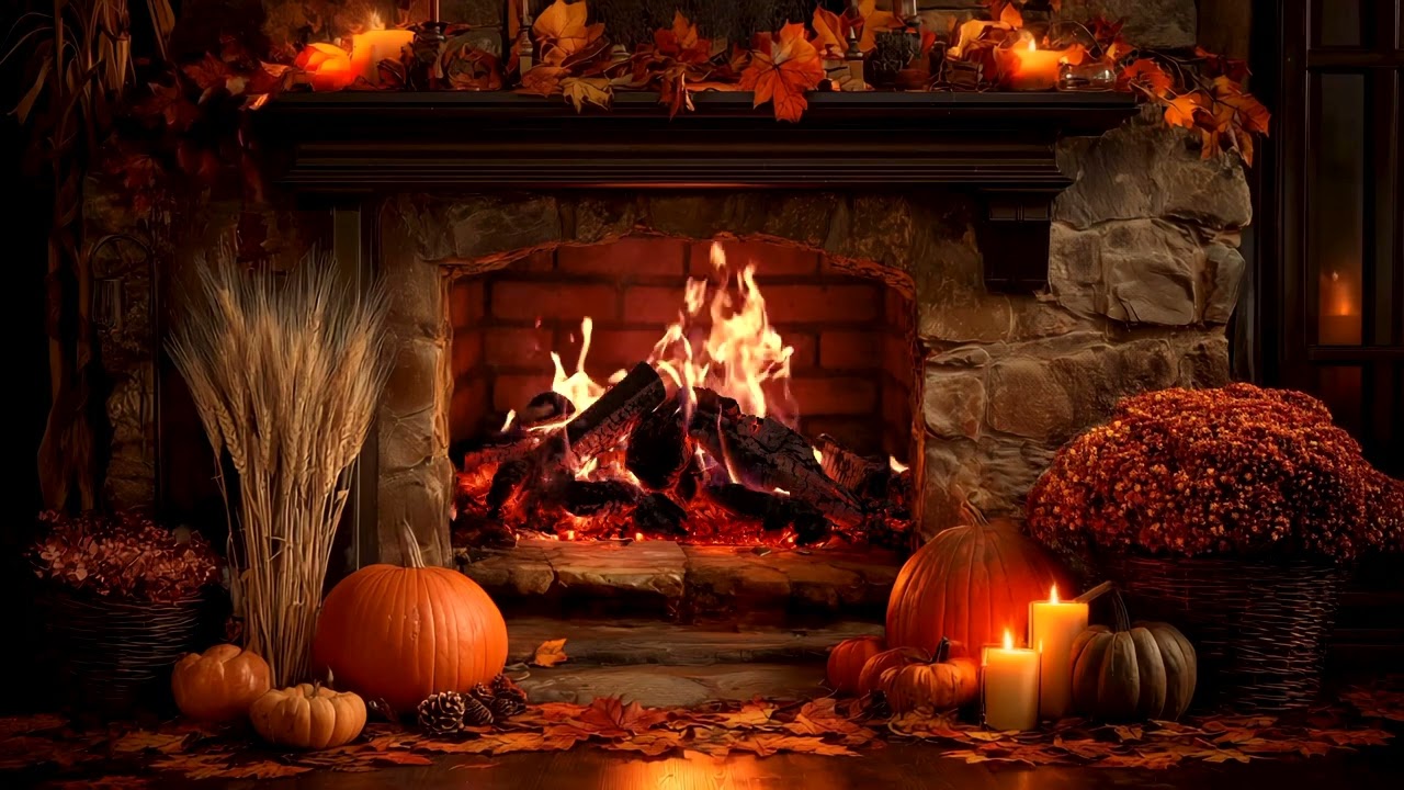 Уютный ноябрьский камин 🍂 Расслабляющий фортепианный джаз и камин для осенней атмосферы