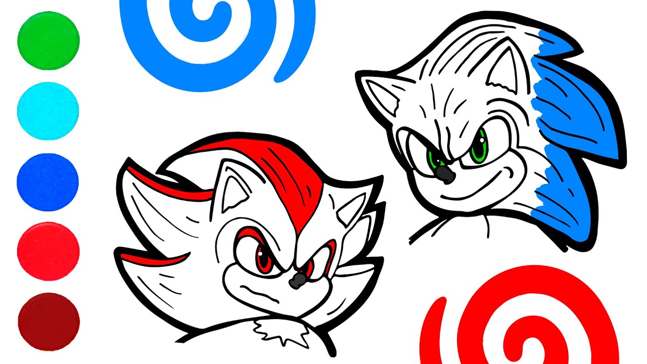 SONIC 3 💥 Colorea a SONIC vs SHADOW 🔵⚡🔴 Dibujos para niños