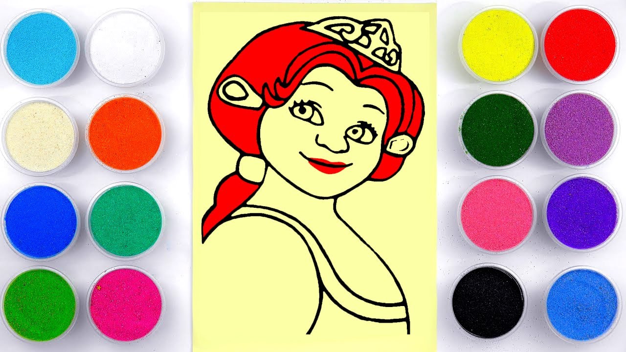 Sand painting & coloring princess Fiona from Shrek