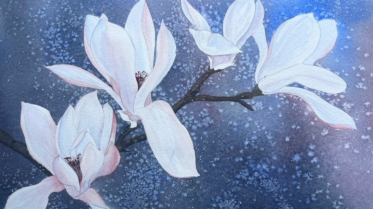 NEW WATERCOLOUR POUR Technique! Spring MAGNOLIA Watercolor Techniques, Flower & Landscape Painting