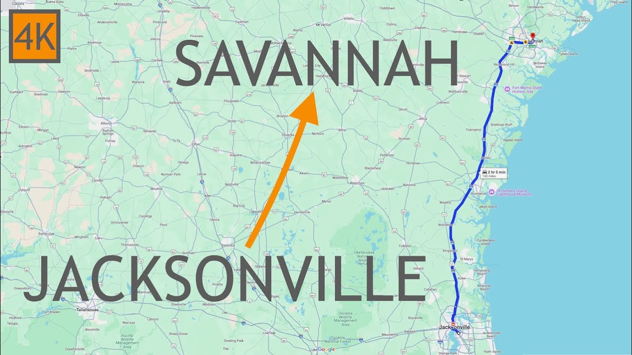 Driving Jacksonville Florida to Savannah Georgia 4K - I95 Road Trip Drive