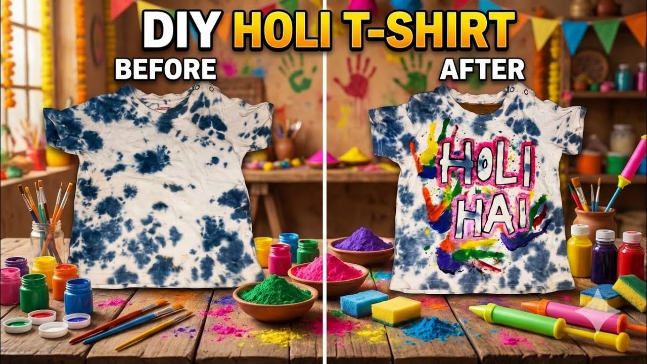 Cello Tape se Holi T-Shirt Design | Easy DIY Holi Special 👕🌈Simple & Creative DIY #new #holi #video 