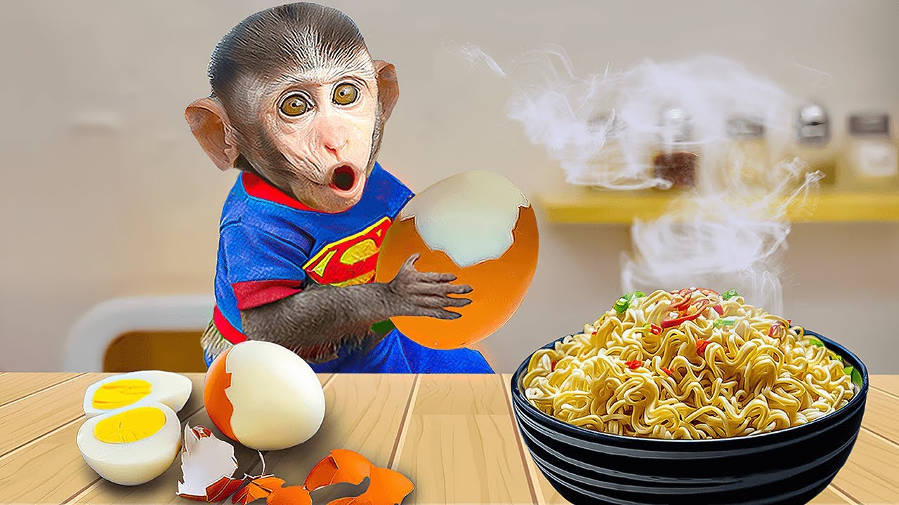 Monkey Baby Bon Bon uses toilet paper and naughty in the Pool with puppy and duckling