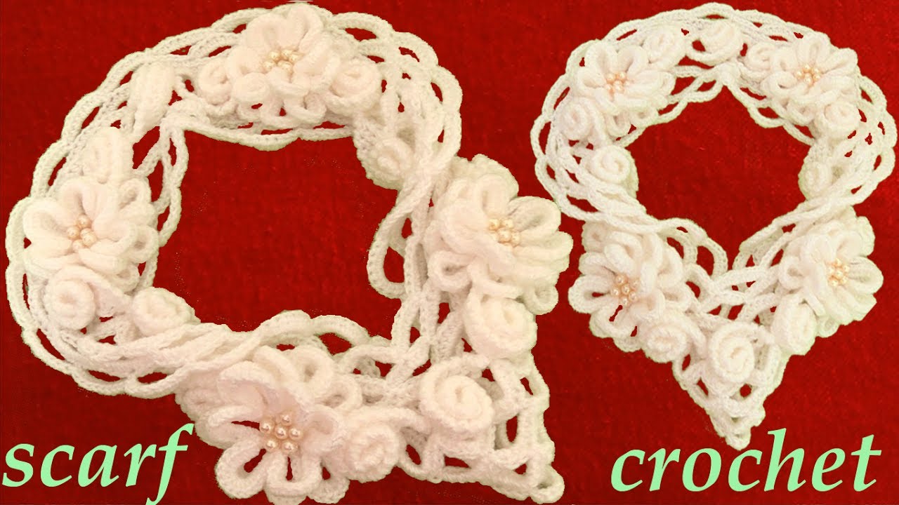 Como tejer a Crochet bufanda de flores y arabescos en relieve gancho fácil y rápido