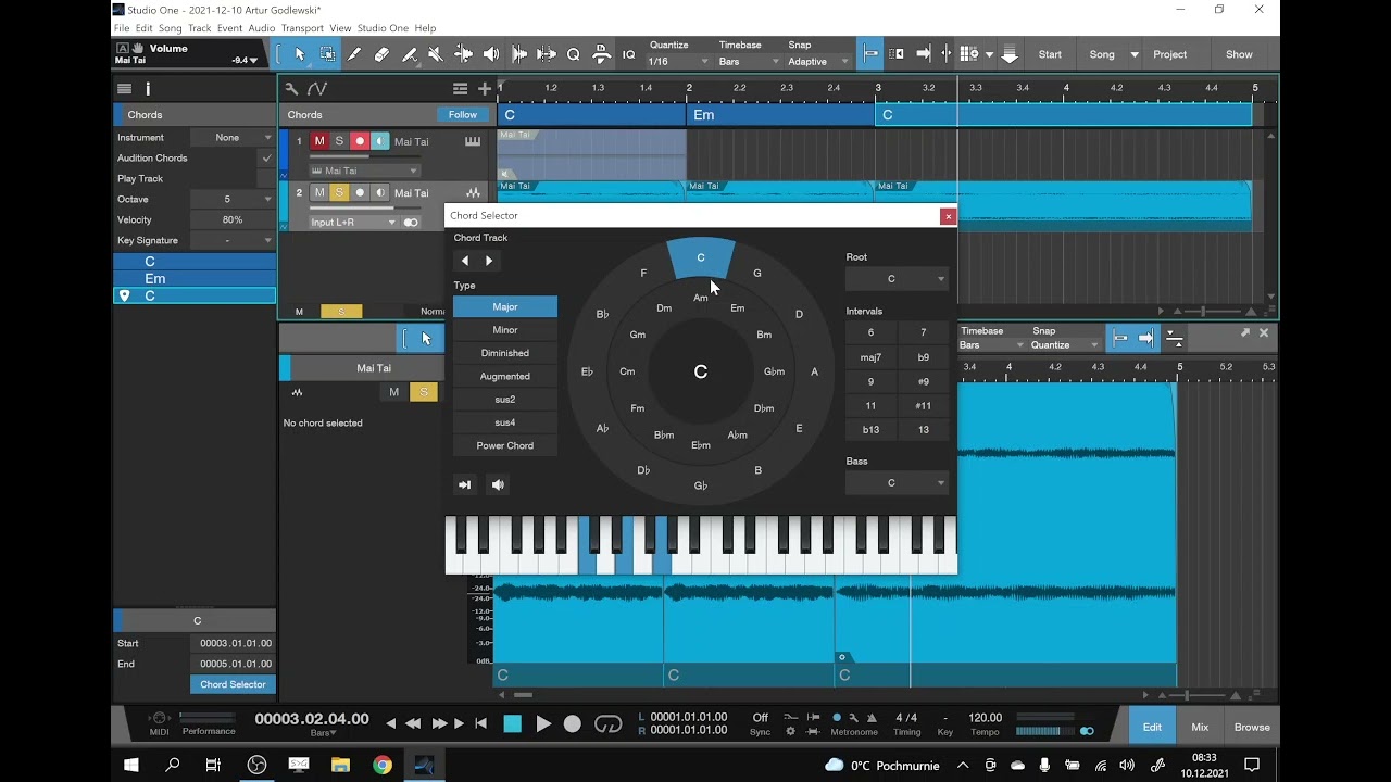 Studio One's chord track working with audio