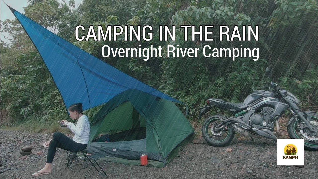 CAMPING IN THE RAIN, OVERNIGHT CAMPING, RIVER CAMPING, NATURE HIKE TENT, MOTOCAMPING, ASMR