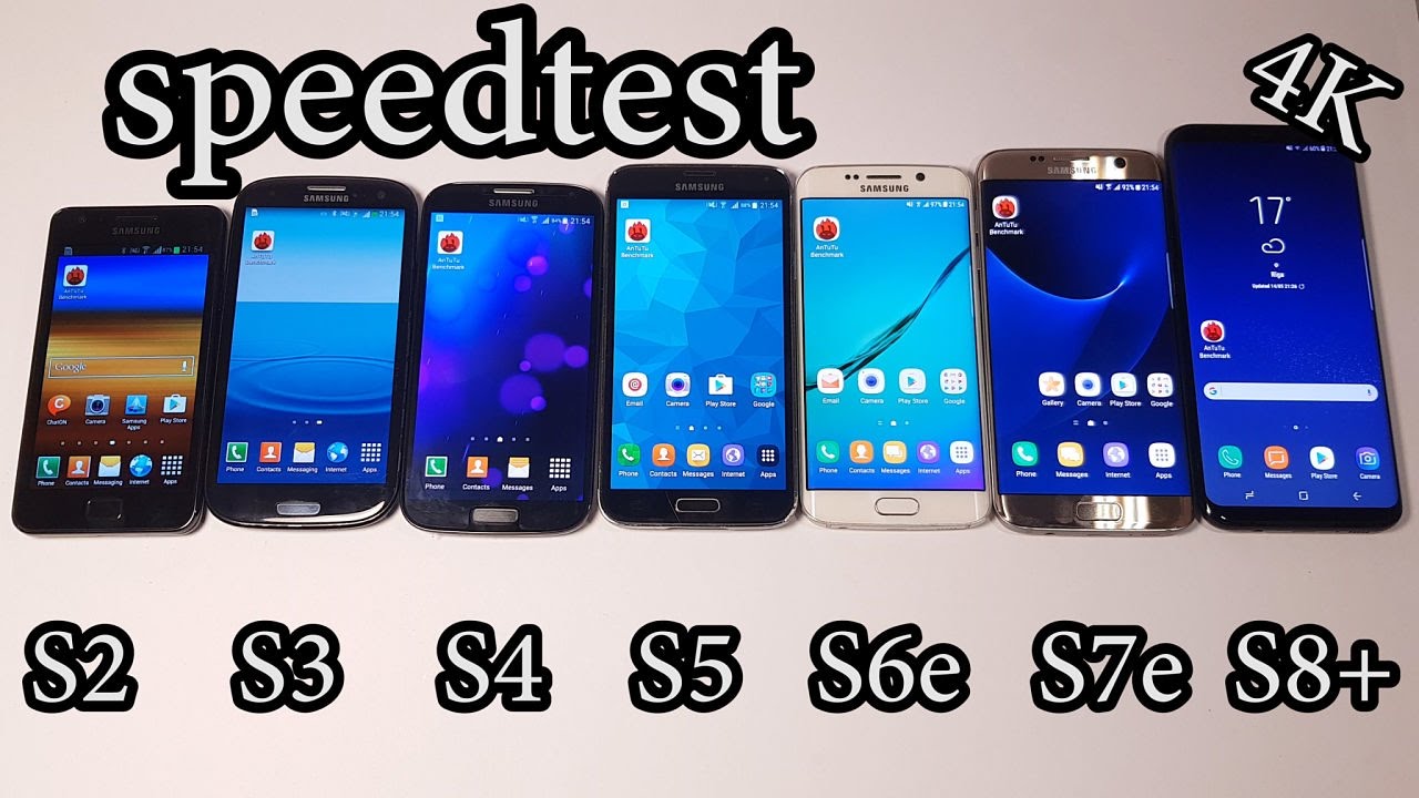 Samsung Galaxy S8+ vs S7e vs S6e vs S5 vs S4 vs S3 vs S2 SPEEDTEST 4K