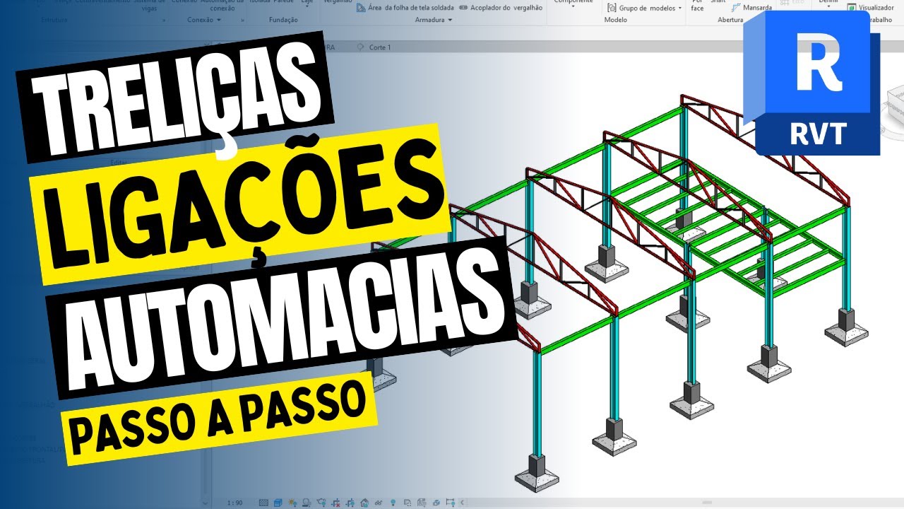 Revit Estrutura Metálica - Como inserir treliças automaticas e fazer ligação no pilar   Aula 3