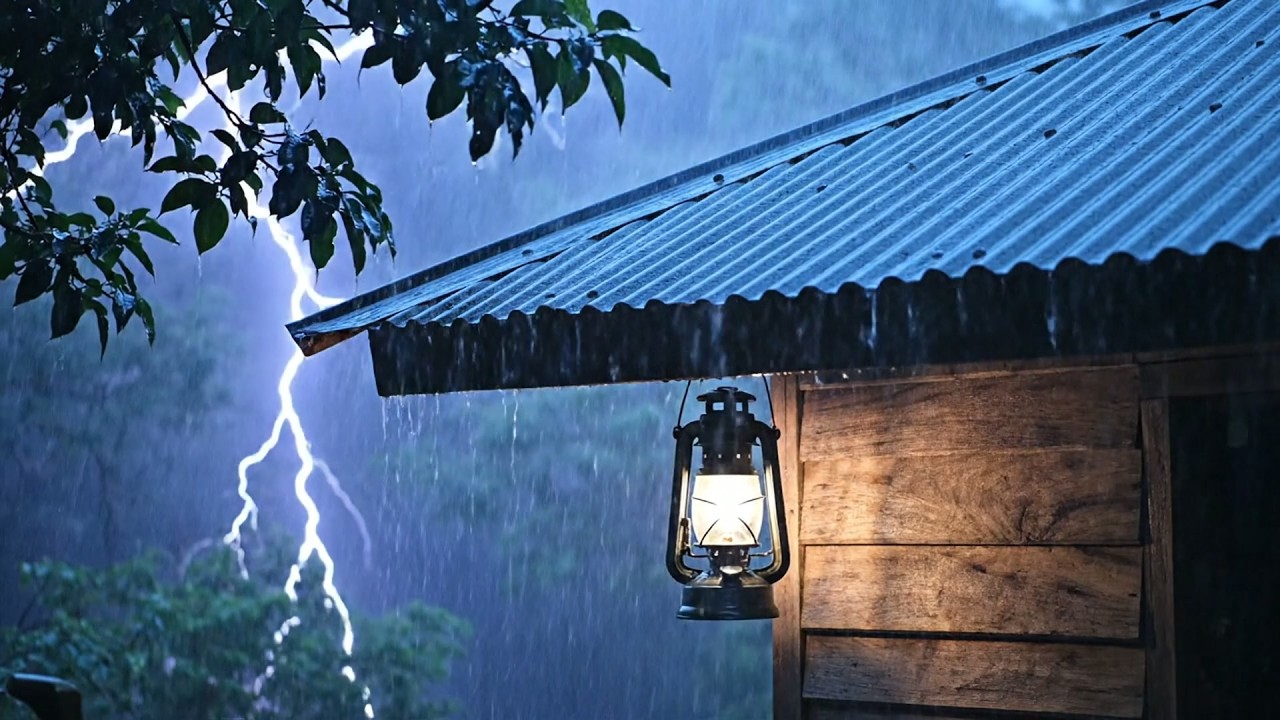 Sonidos de lluvia para dormir sin anuncios – Ruido de lluvia en techo de lámina para calmar una...