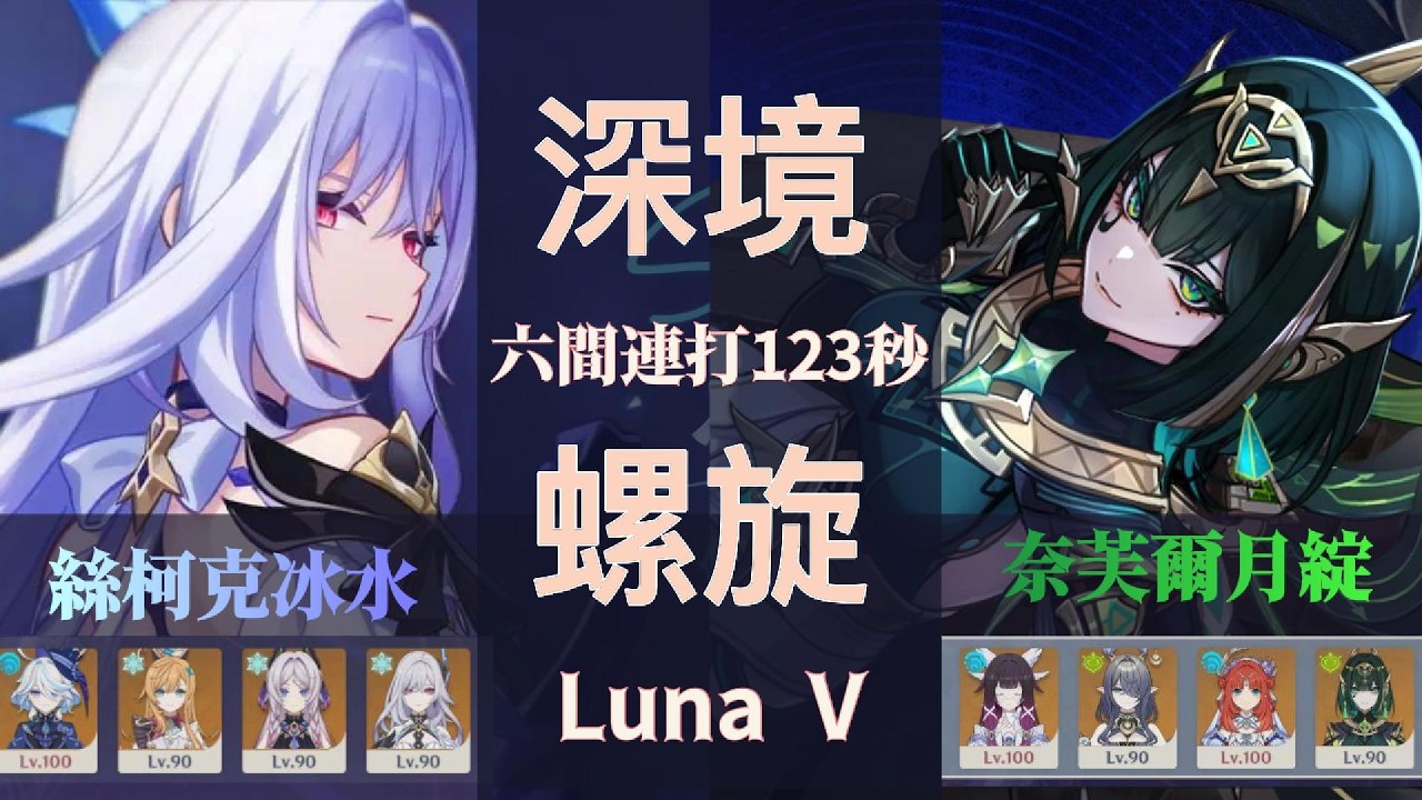 【原神 月之五】絲柯克冰水x奈芙爾月綻 深境螺旋6.4 六間連打(123秒)