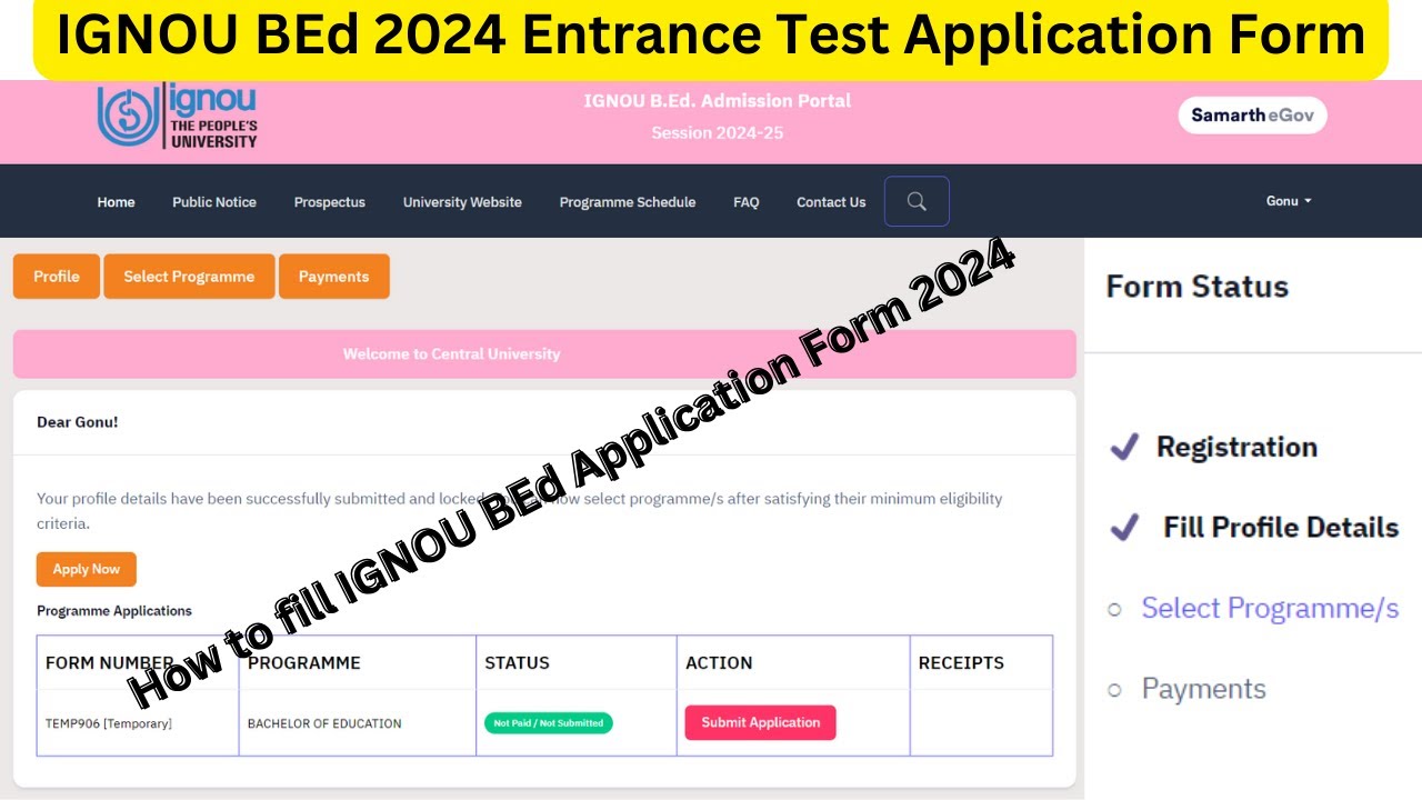 How to fill IGNOU BEd Application Form 2024 | Fill the IGNOU BEd 2024 Entrance Test Application Form