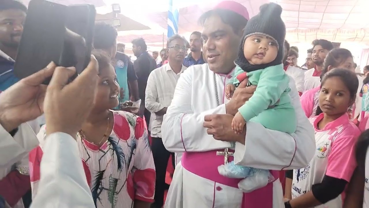 Rivanshi is with Most Rev Dr Pilli Anthony Das Bishop In Gunadala Lurdu Matha church 