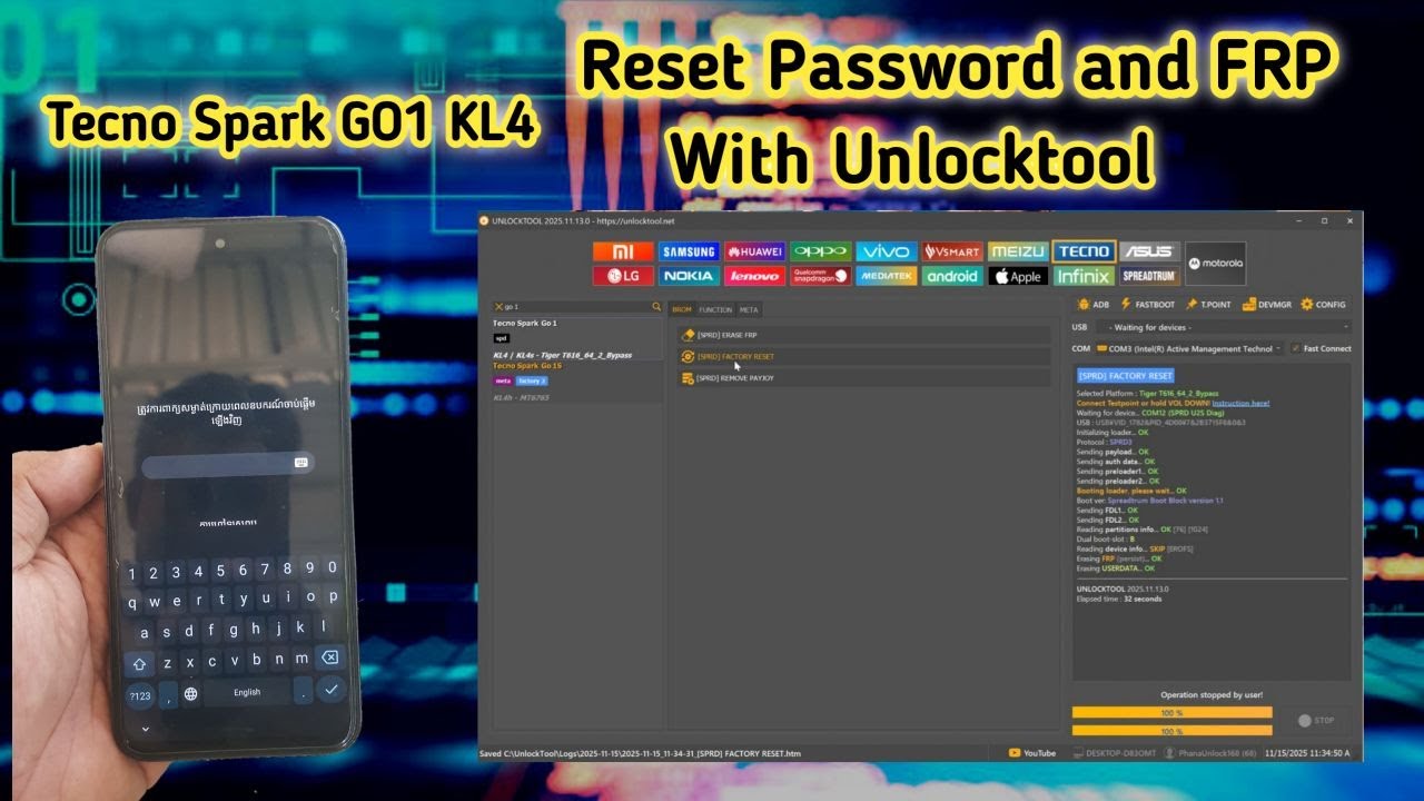 Tecno Spark GO 1 KL4 Reset Passcode & FRP With Unlocktool