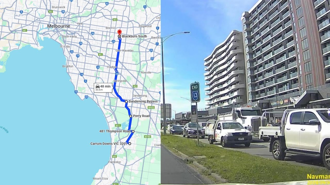 DASH CAM AUSTRALIA, MELBOURNE SUBURBS. Driving from Carrum Downs to Blackburn South