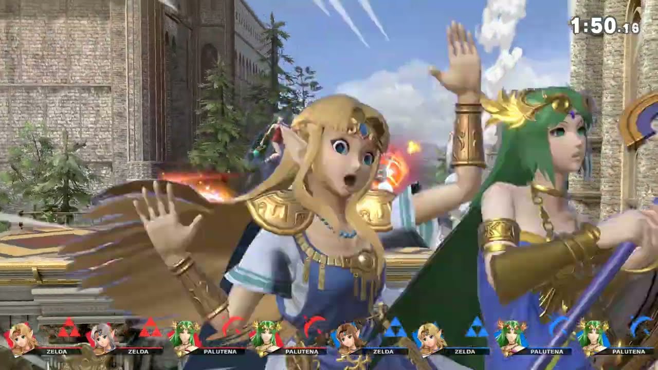 Smash Ultimate - Giant Team Zeldas and Palutenas Battle (Only Blast and Screen KO)