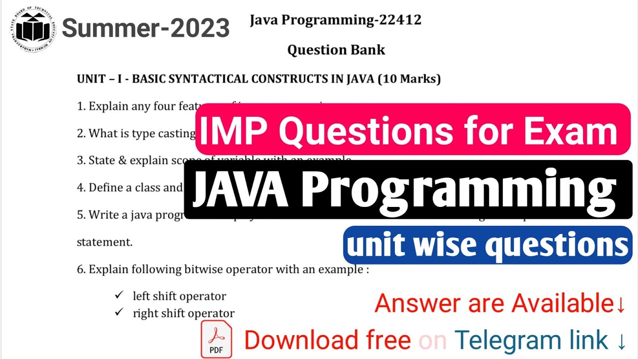 summer 2023 java programing IMP questions | 22412 Important questions for MSBTE summer 2023 theory
