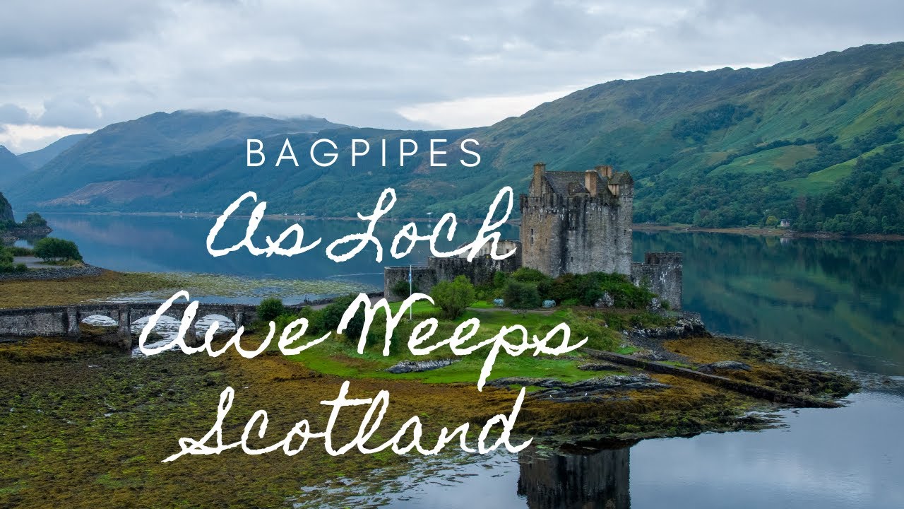 As Loch Awe Weeps. Scottish bagpipes melody. Video 4K.