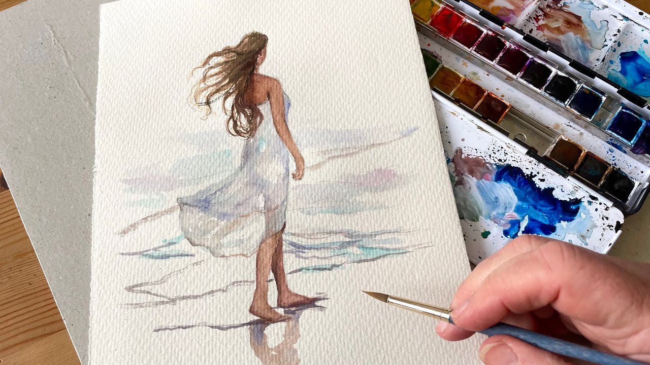 Walk on the beach / Watercolour Painting