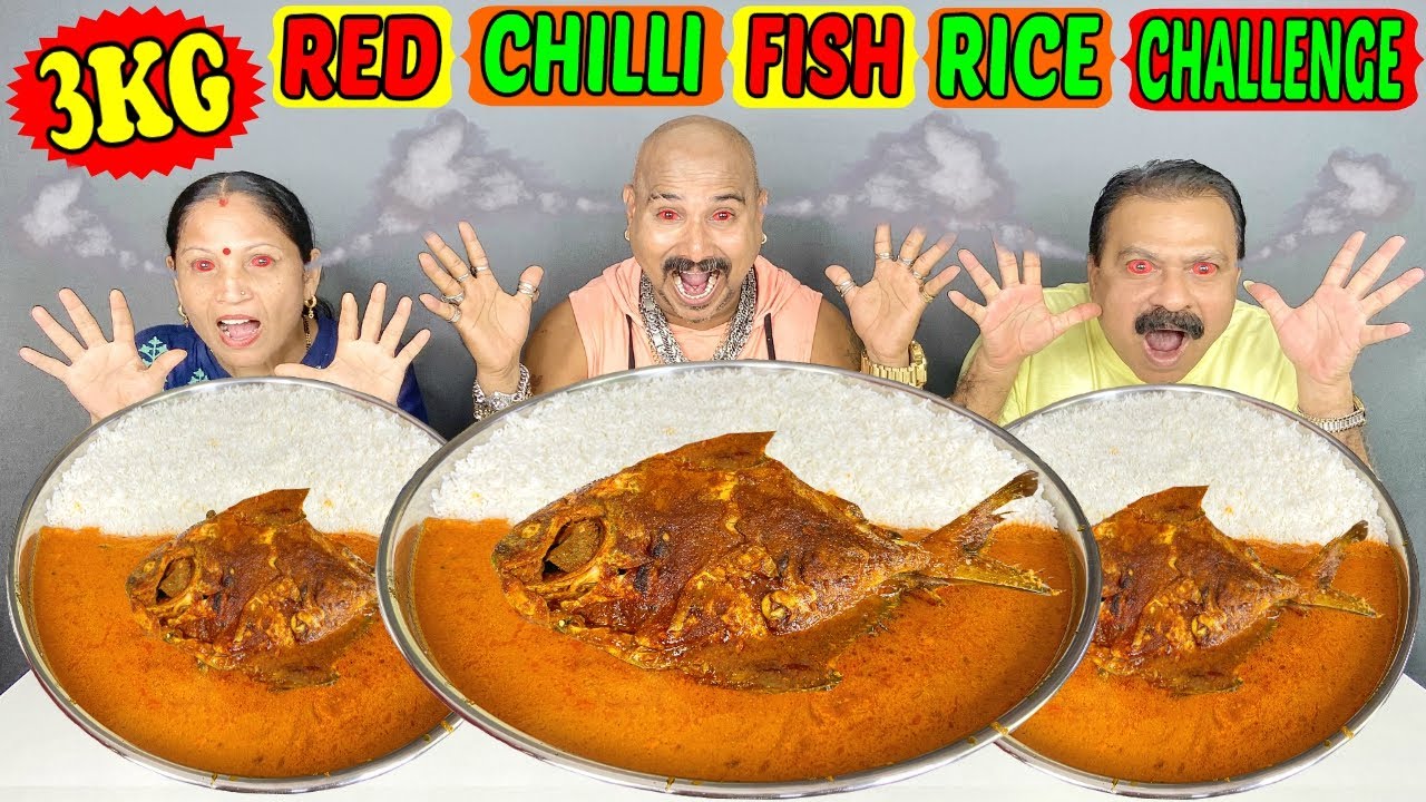 3 KG RED CHILLI FISH CURRY RICE CHALLENGE | MASSIVE RED CHILLI FISH RICE EATING COMPETITION (Ep-316)