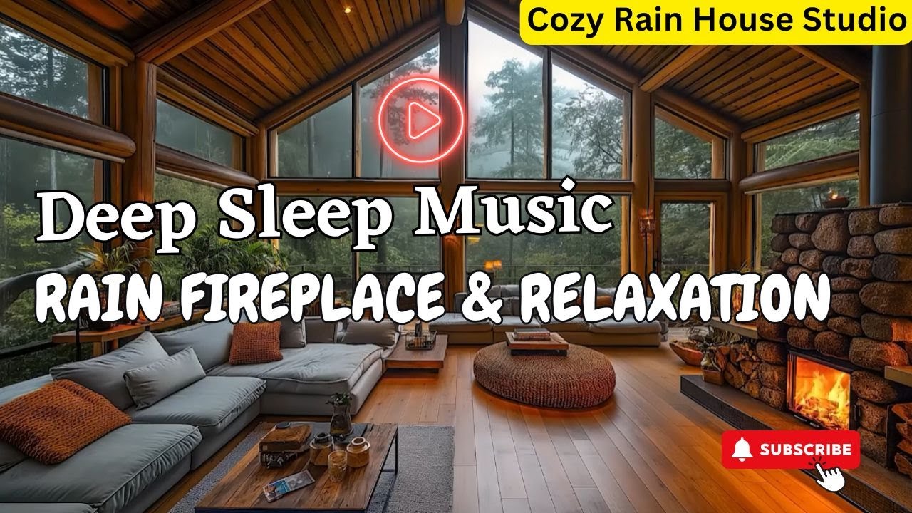 Night Cabin Ambience with Rainfall & Fireplace Heat, 8 Hour Video for Deep Sleep and Mind Relaxation