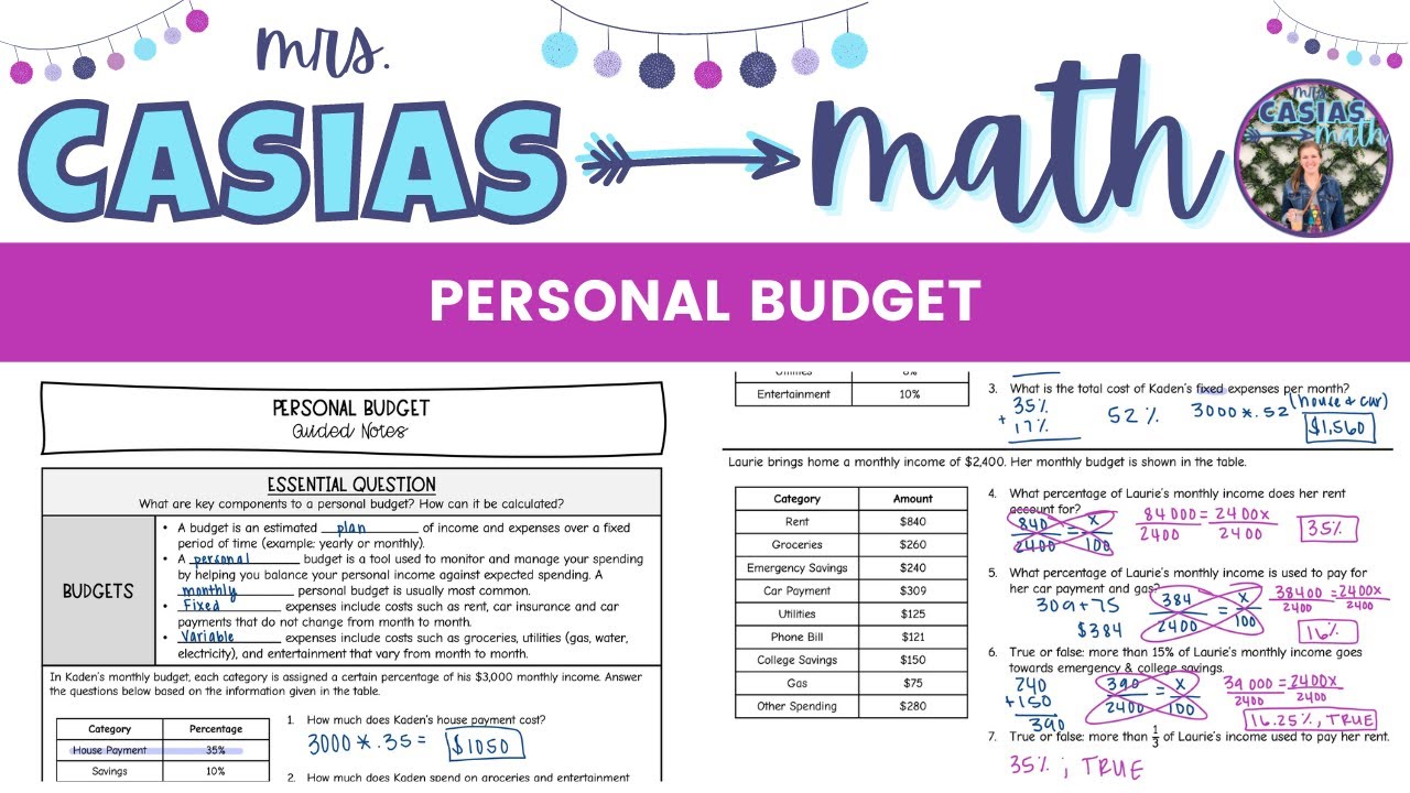 Personal Budgets - Personal Financial Literacy | 7th Grade Math Lesson