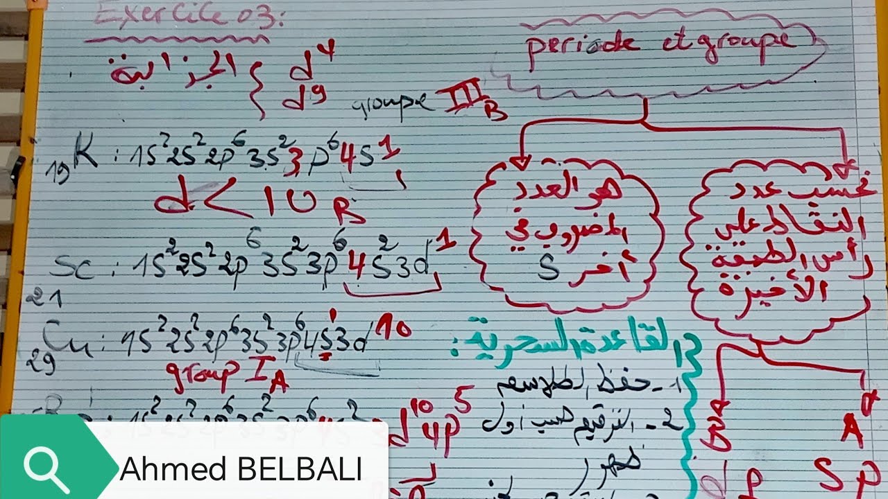 أفضل شرح (Exercice 03) Periode et groupe dans La classification Periodique  (المجموعة الدورة) 